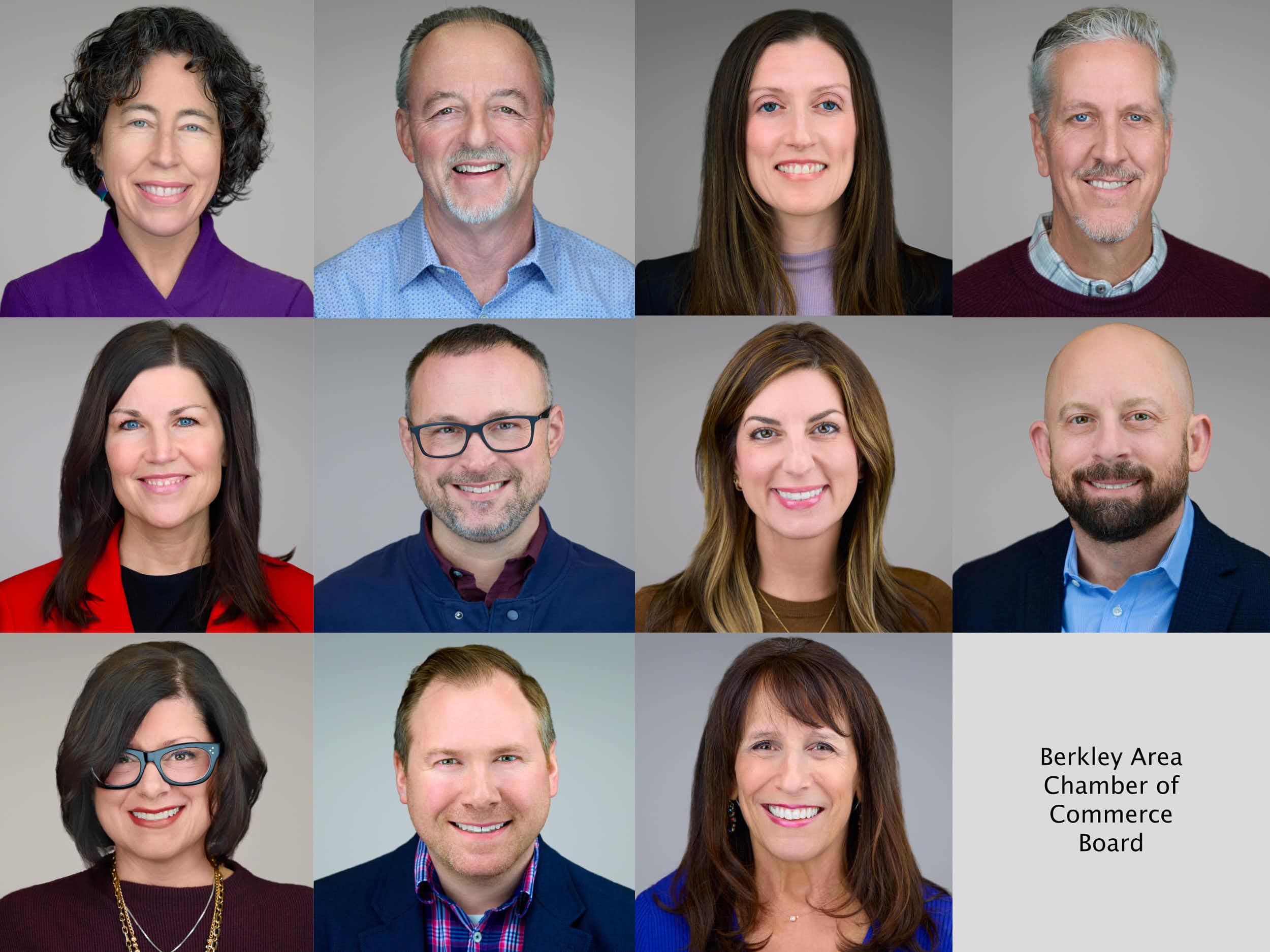 Headshots of the board members of the Berkley area Chamber of Commerce